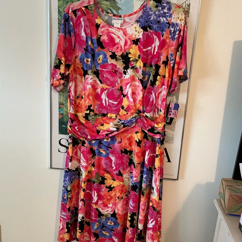 Bon Worth size L Dress vivid colors, short sleeve stretchy New NWT